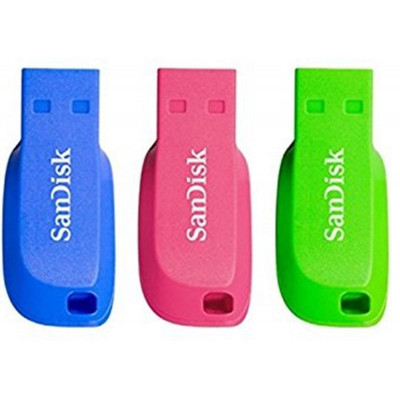Sandisk Pack 3 cles USB 2.0 couleur Cruzer Blade 32GB Bleu/Rose/Vert