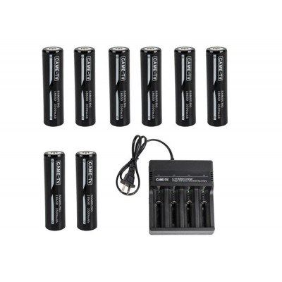 CAME-TV 8pcs 18650 Battery and 1 pc battery charger