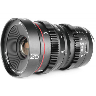 Distance focale	25 mm Monture de lentilles	Sony E Arrêt en T maximum	T2.2 Arrêt en T minimum	T22 Angle de vue diagonal	APS-C (1,