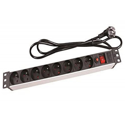 Bloc 8 Prises pour Panneau 1U Cable avec Interrupteur