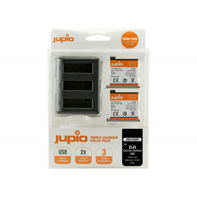 Jupio 2x Batteries DJI Osmo Action AB1 1220mAh + Chargeur