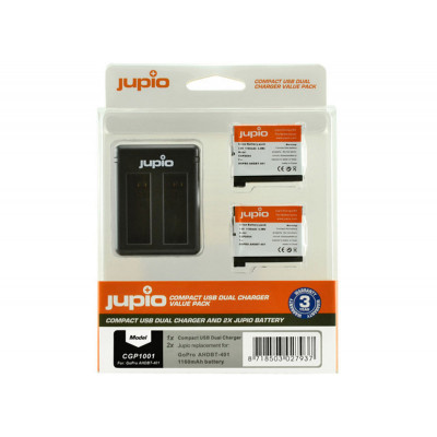 Jupio 2x Batteries GoPro AHDBT-401 HERO4 1160mAh + Compact USB