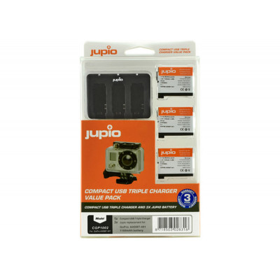 Jupio 3x Batteries GoPro AHDBT-401 HERO4 1160mAh + Compact USB