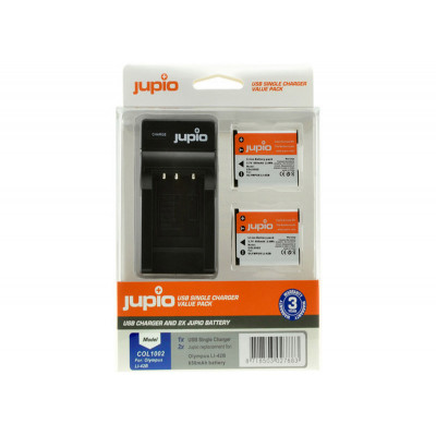 Jupio 2x Batteries Li-40B/Li-42B/NP45/D-Li63/EN-EL10 + Chargeur Simpl