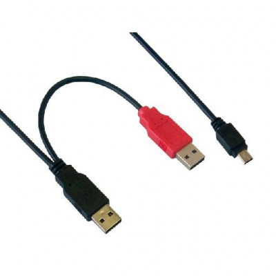 MCL Cable Double USB Type A Male (Alim+Data) / Mini B 5 brs Male 1m