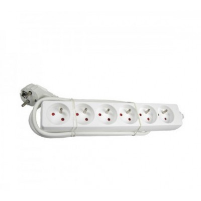 Bloc Multiprises Blanc 6 Entrees avec Cable 3 X 1,5mm2 de 1,5 m