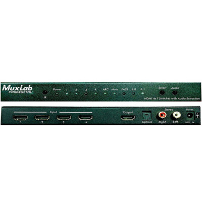 MuxLab HDMI 4x1 Switcher with Audio Extraction, 4K/60