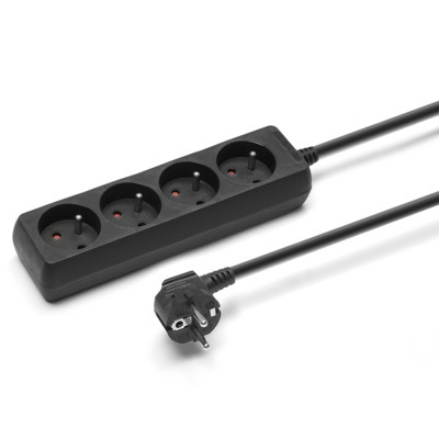 Bloc Multiprises Noir 4 Entrees avec Cable 3 x 1mm2 de 1,5 m