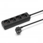 Bloc Multiprises Noir 4 Entrees avec Cable 3 x 1mm2 de 1,5 m