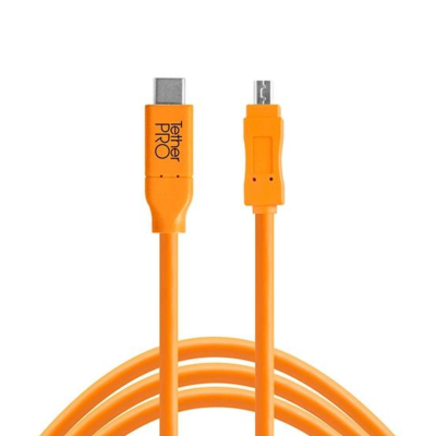 TetherPro USB-C to 2.0 Mini-B 8-Pin, 15' (4.6m), Orange