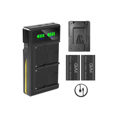 GVM  2xNP-F970 6600mAh Batteries - Dual Charger and V-Mount Adapter