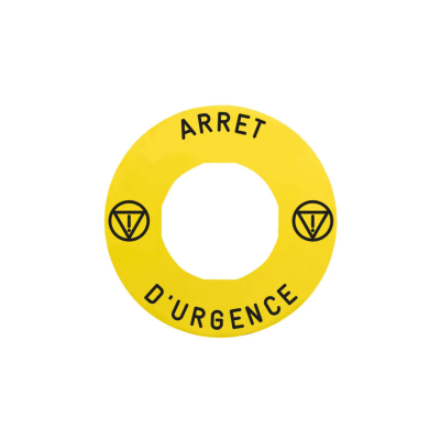 SCHNEIDER Harmony étiquette circulaire Ø60mm jaune logo ARRET URGENCE