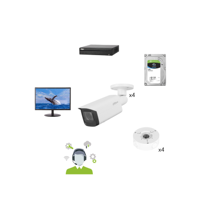 NEKLAN Kit DAHUA 4 cam. dômes supports NVR HDD 2To Moniteur 22