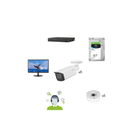 NEKLAN Kit DAHUA 8 cam. tubes supports NVR HDD 4To Moniteur 22