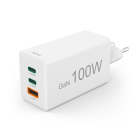 Hama Chargeur rapide GaN 2 USB-C 1 USB-A mini-chargeur PD 100 W blanc